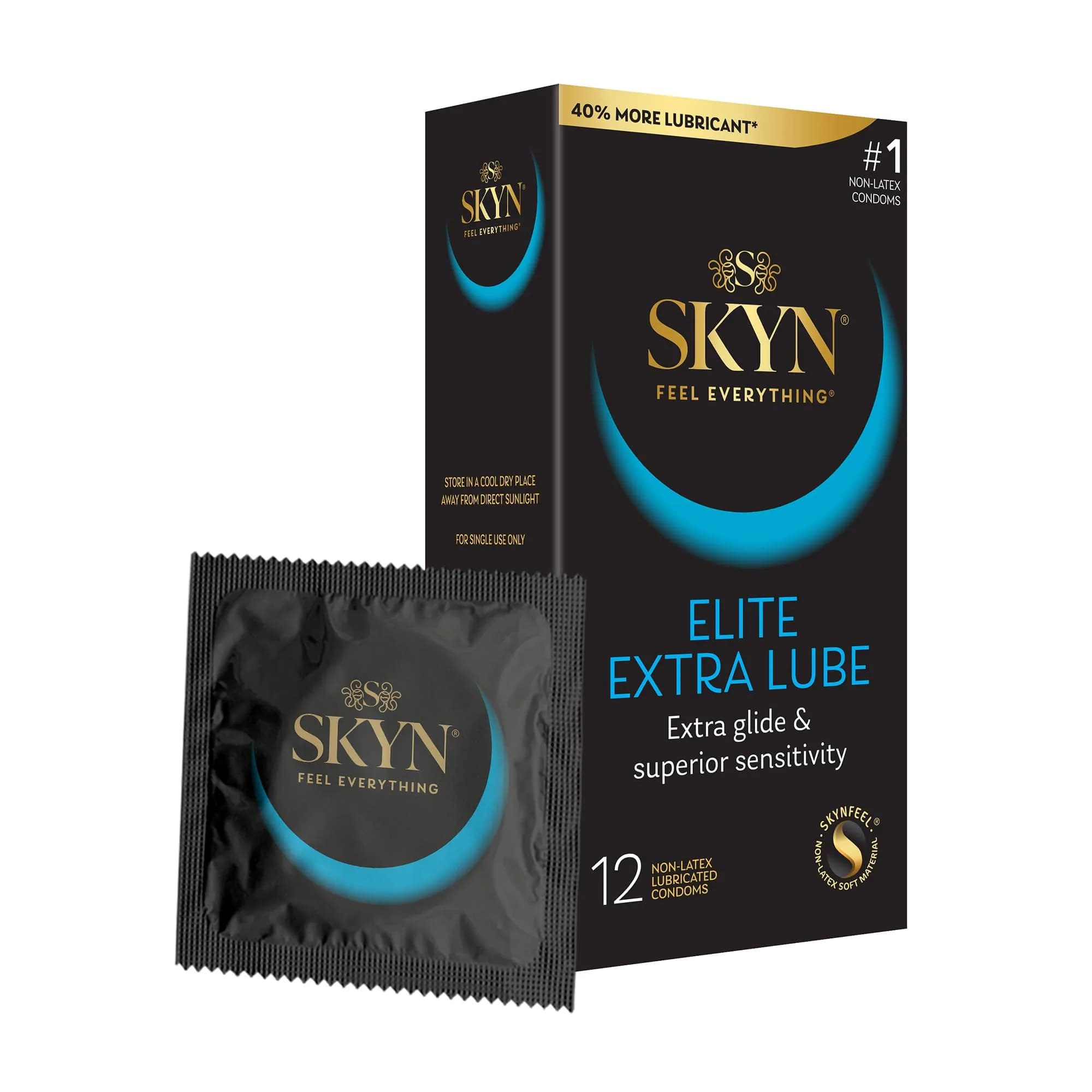 SKYN Elite Extra Lube Condoms – 12 Count – Ultra-Thin, Lubricated Latex-Free Condoms | Superior Sensitivity