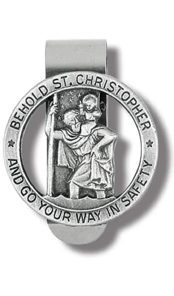 Hirten Saint St Christopher Car Visor Clip Pewter 1 3/8 Inch | Safety Patron Medal Accessory - main product image