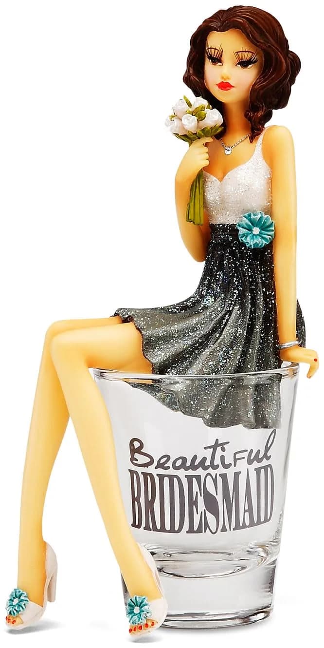 Pavilion Gift Company Hiccup Girl Shot Glass 1.5 Oz | Removable Figurine, Hand-Wash Recommended — Silver, White, and Blue