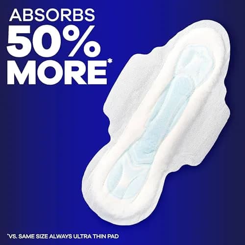 Always Maxi Overnight Feminine Pads with Wings for Women, Size 4, Overnight Absorbency, Unscented, Leak-Free Protection, 48 Count | Long-lasting overnight coverage thumbnail 3