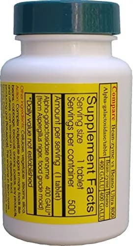 ValuePricedMeds Bean-Zyme Gas Relief Extra Strength 500 Count Tablets | Alpha Galactosidase 400 GALU thumbnail 2