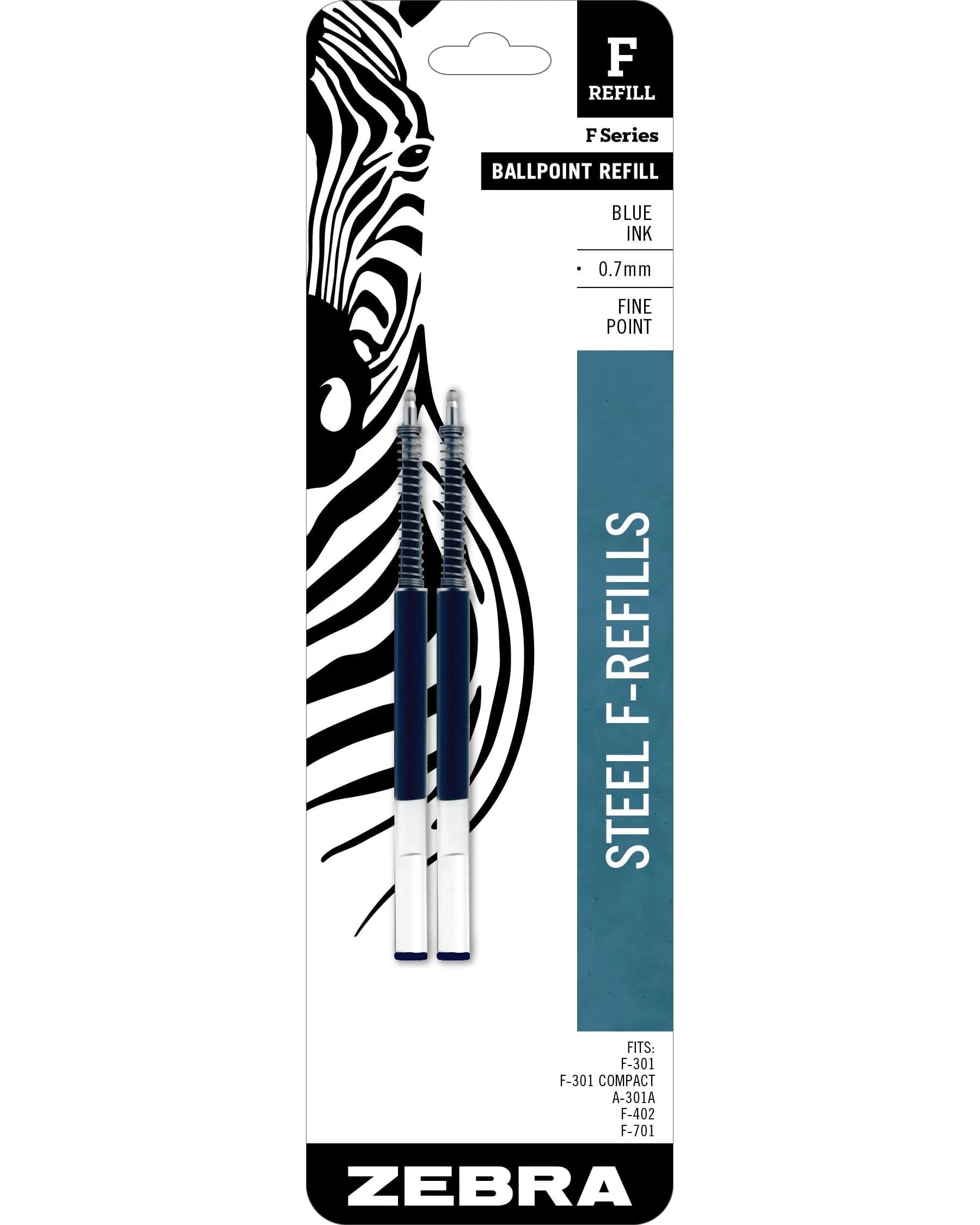 Zebra Pen Ballpoint Refill Blue 0.7mm Fine Point 2-Pack | Smooth Writing for F-Series Pens