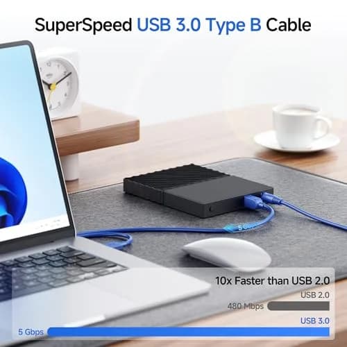 Cable Matters USB 3.0 A to B Cable 10ft | 5Gbps Data Transfer, Blue, Durable, Compatible with External Hard Drives & Monitors thumbnail 4