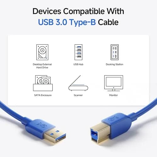 Cable Matters 15ft USB 3.0 A to B Cable, Blue | 5Gbps Data Speed, Durable, Compatible with External Hard Drives thumbnail 3