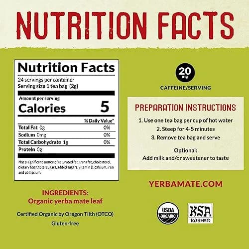 ECOTEAS Organic Unsmoked Yerba Mate Tea 24 Bags | Natural Energy & Metabolism Support thumbnail 2