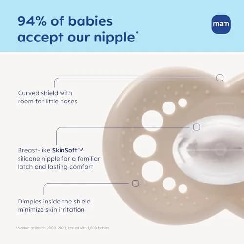 MAM Original Baby Pacifiers 6-16 Months, Glow in The Dark, 2 Pack | Developed with Pediatric Dentists, BPA-Free Silicone Nipple thumbnail 3