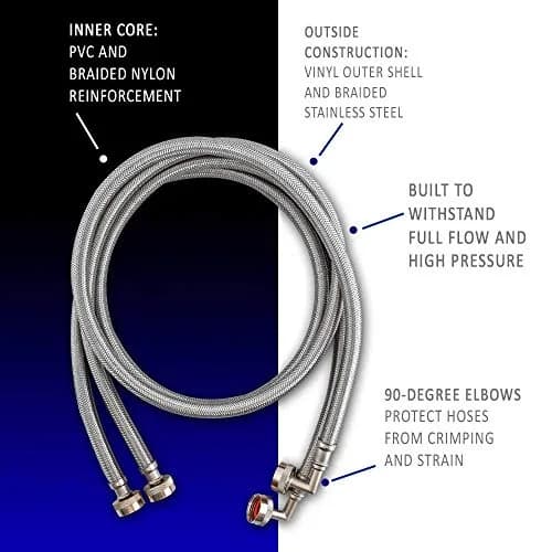 Eastman 5 ft Washing Machine Hoses with Elbows, 2-Pack, 15.24 cm (60 in) | CSA Certified & UPC Approved thumbnail 8