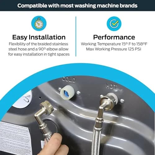 Eastman 5 ft Washing Machine Hoses with Elbows, 2-Pack, 15.24 cm (60 in) | CSA Certified & UPC Approved thumbnail 3