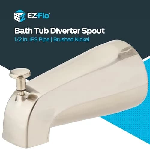 EZ-FLO 5 Inch Zinc Bath Tub Diverter Spout, 1/2 Inch IPS Pipe, Brushed Nickel | Universal Fit for Bathroom Tubs thumbnail 2