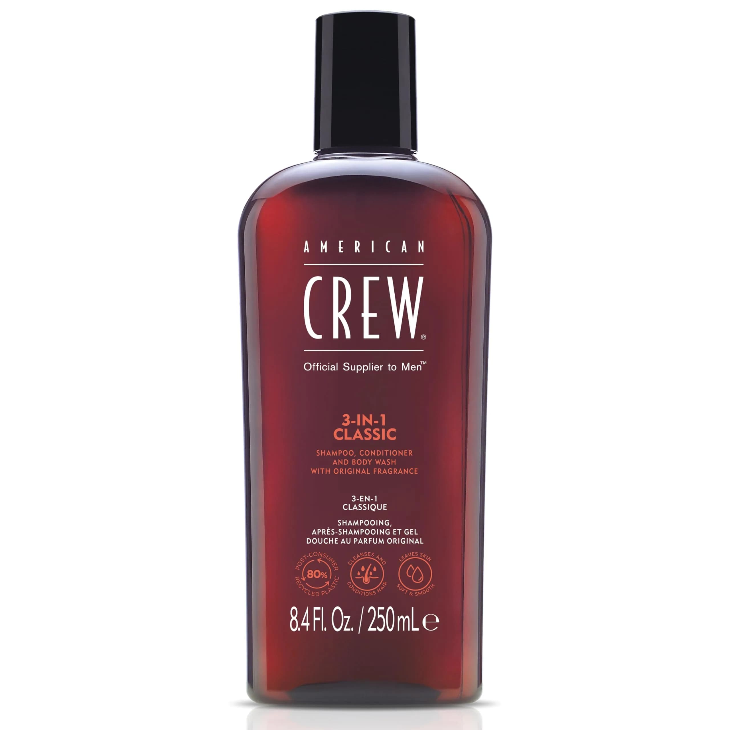 American Crew 3-in-1 Shampoo, Conditioner & Body Wash 250ml (8.4 fl oz) | Classic Scent for Men — 8.4 Fl Oz