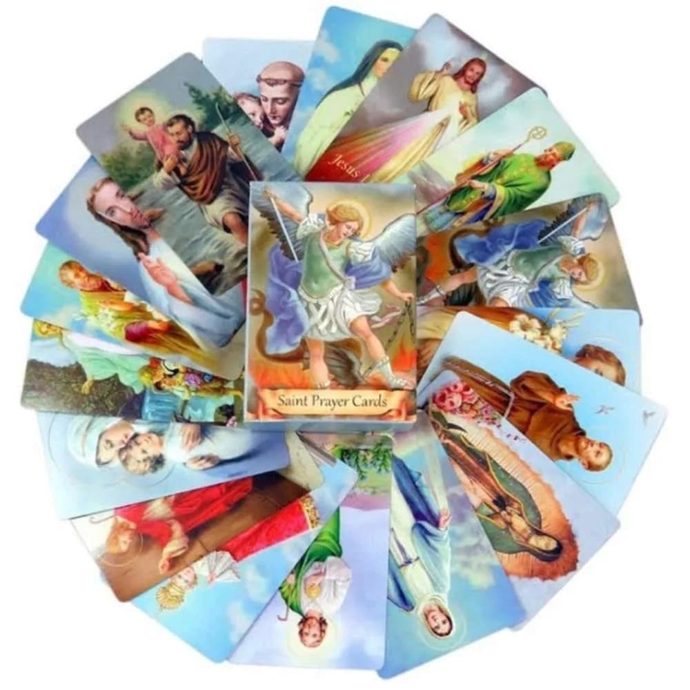 Autom Holy Cards Assorted Set of 54 | Catholic Saints & Prayers, 4"x2.5"