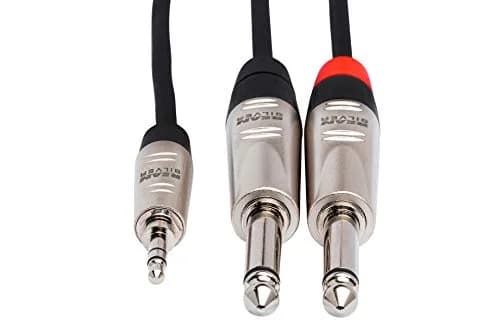 Hosa HMP-006Y Pro Stereo Breakout Cable - 3.5mm TRS to Dual 1/4-inch TS, 6 Feet | Connects portable media to pro audio gear thumbnail 2
