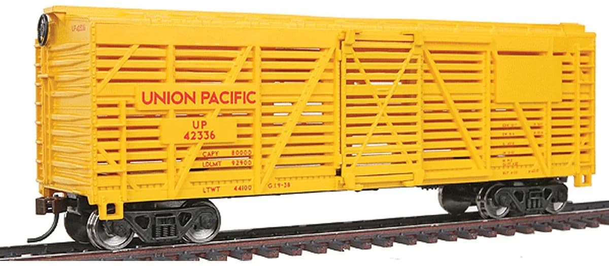Walthers Trainline HO Scale Stock Car 40' Jade Green | Ready-to-Run Model Railroad Freight Car — Union Pacific(R)