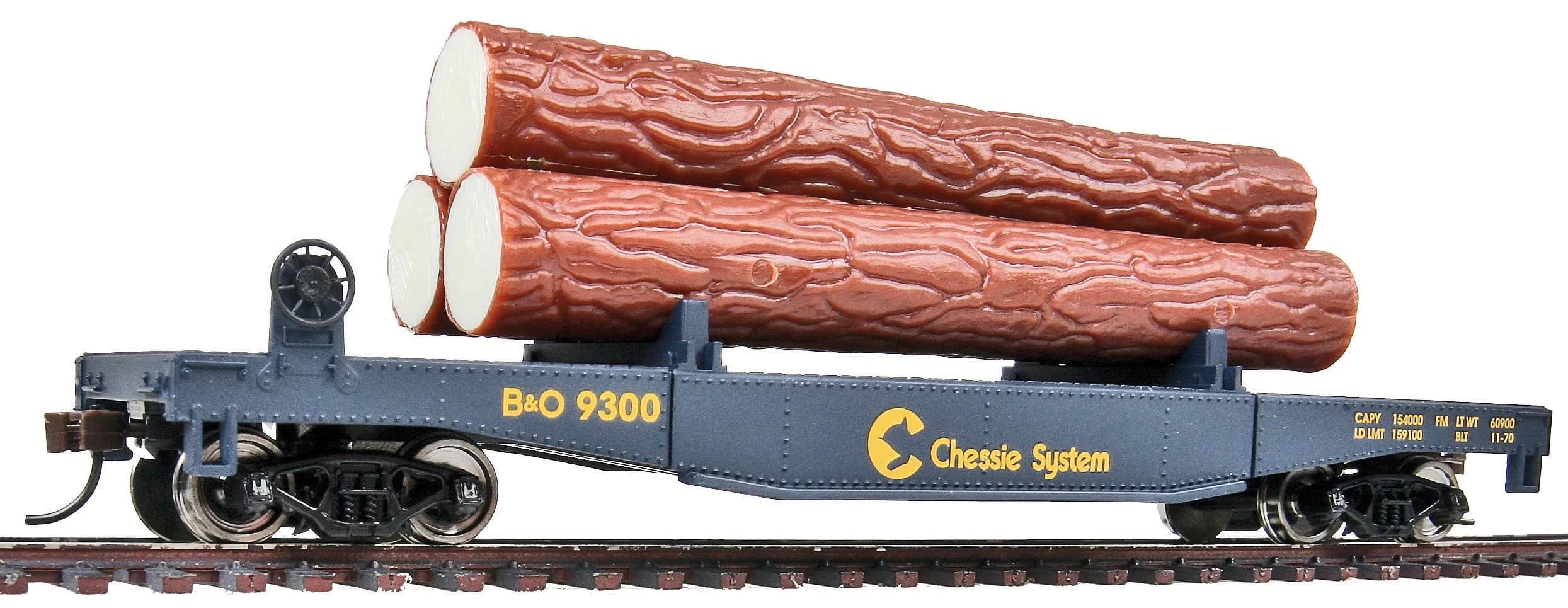 Walthers Trainline Log Dump Car with 3 Logs HO Scale Model Railroad Freight Car | Blue Yellow - main product image
