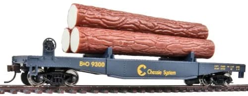 Walthers Trainline Log Dump Car with 3 Logs HO Scale Model Railroad Freight Car | Blue Yellow thumbnail 1