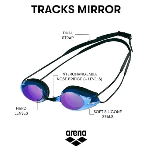 ARENA Tracks Unisex Adult Racing Swim Goggles FINA-Approved Anti-Fog Mirror Lens, Black/Blue Multi/Black | Competitive Swimming Essential thumbnail 2