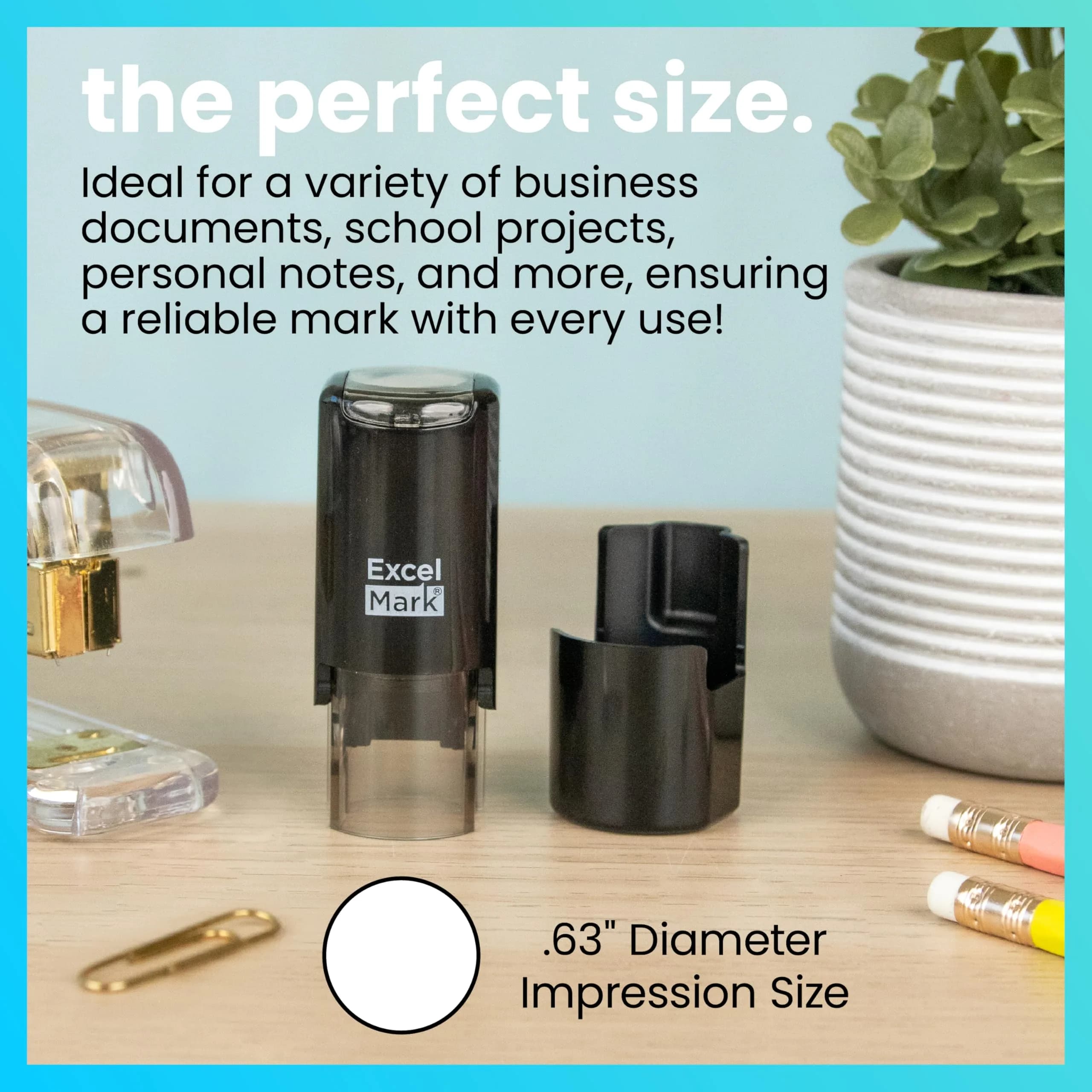ExcelMark Smiley Face Self-Inking Teacher Stamp 5/8" Diameter | Reusable, Rapid Impressions (70-120 chars) thumbnail 4