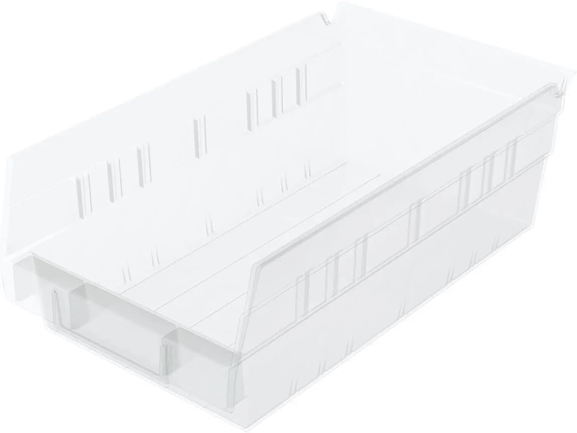 Akro-Mils Heavy Duty Plastic Shelf Bins 12"x 6.5"x 4" Clear 12-Pack | Industrial Grade Storage for Kitchen, Garage, Office