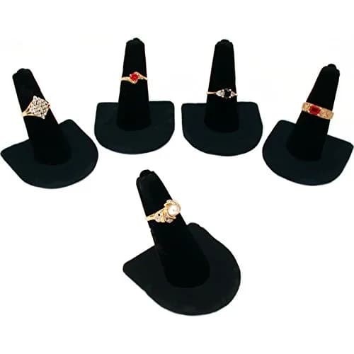 FindingKing 5 Black Velvet Ring Holder Showcase Display Stands | Elegant Jewelry Organizer for Rings thumbnail 4