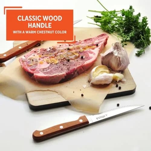 IMUSA 4 Piece Stainless Steel Steak Knife Set with Wood Handle | Serrated Edges for Precision Cutting thumbnail 4