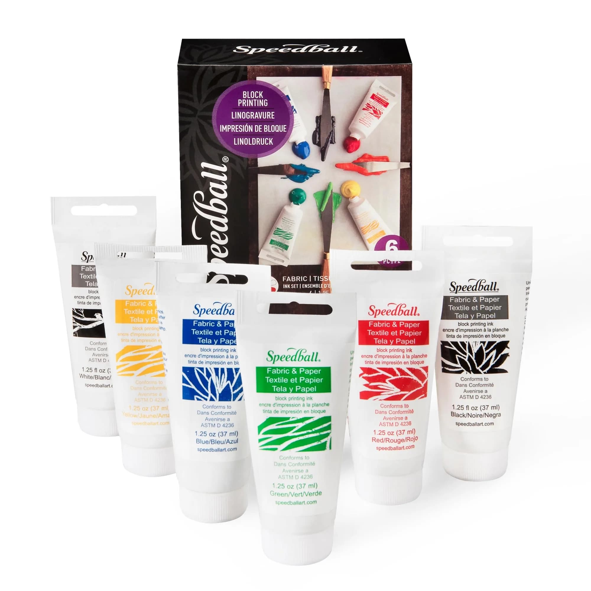 Speedball Premium Block Printing Ink Set - 6 Colors, 1.25 oz Each | Water-Soluble Oil-Based Ink for Fabric & Paper - main product image