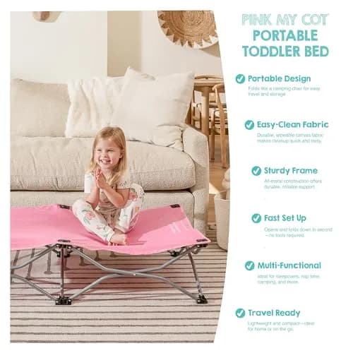 Regalo My Cot Portable Toddler Bed Pink 120cm (48in) x 61cm (26in) | Foldable Kids Travel Bed for Ages 2-5 thumbnail 4