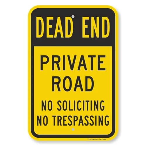 SmartSign 18 x 12 inch Dead End - Private Road, No Soliciting, No Trespassing Metal Sign, 63 mil Laminated Aluminum, Black and Yellow thumbnail 1