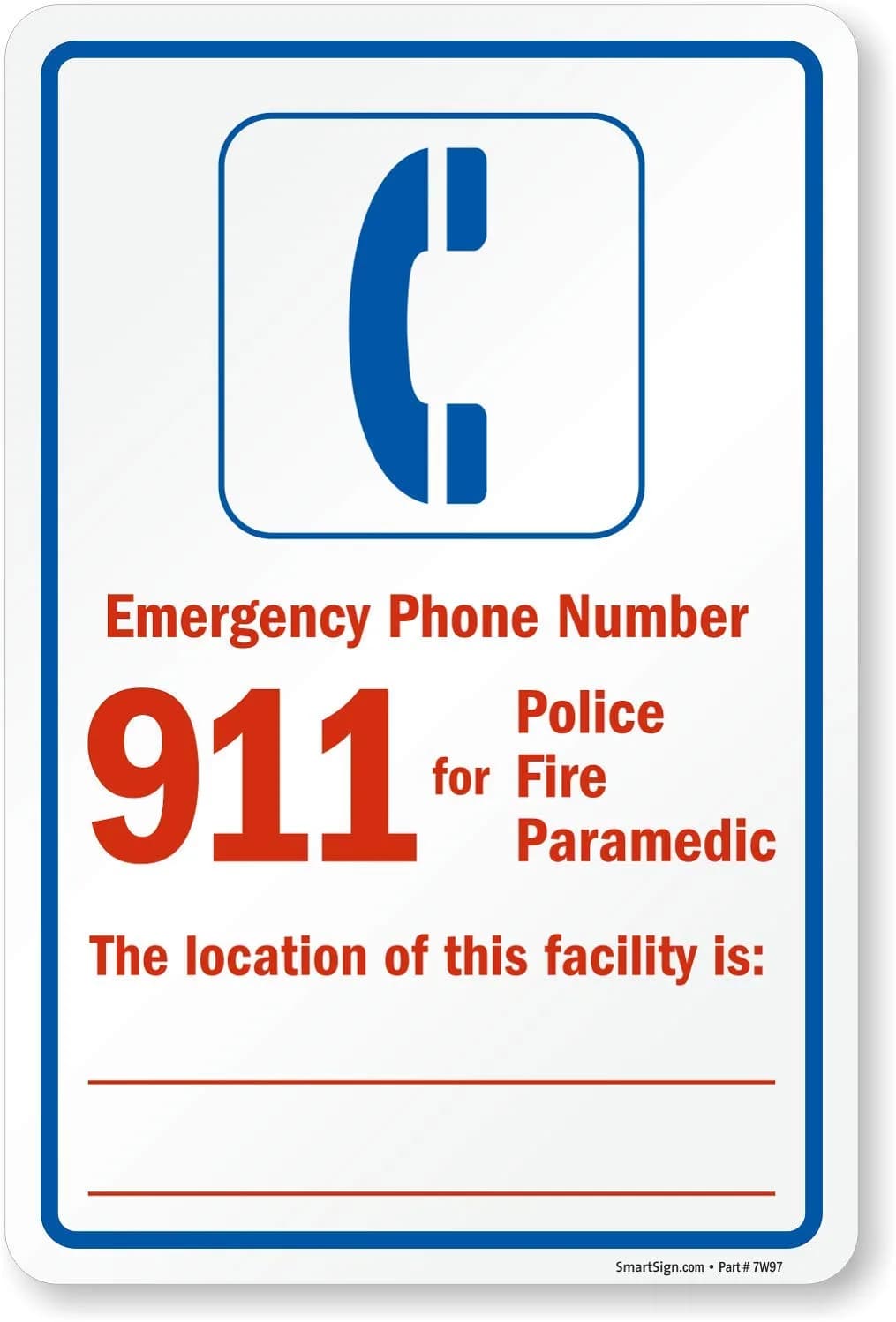 SmartSign Emergency Phone Number 911 Label | Laminated Vinyl, 12" x 18" - main product image