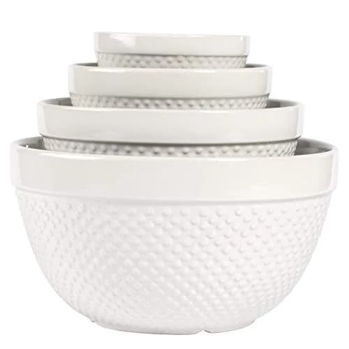 TTU Mixing Bowls Set 4-Piece Classic White Stoneware Nesting for Baking & Cooking thumbnail 1