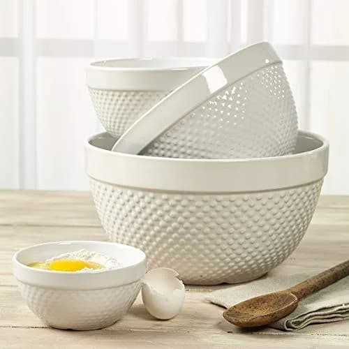 TTU Mixing Bowls Set 4-Piece Classic White Stoneware Nesting for Baking & Cooking thumbnail 5