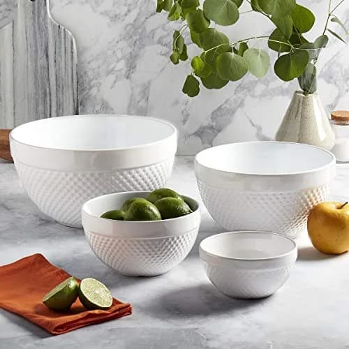 TTU Mixing Bowls Set 4-Piece Classic White Stoneware Nesting for Baking & Cooking thumbnail 6