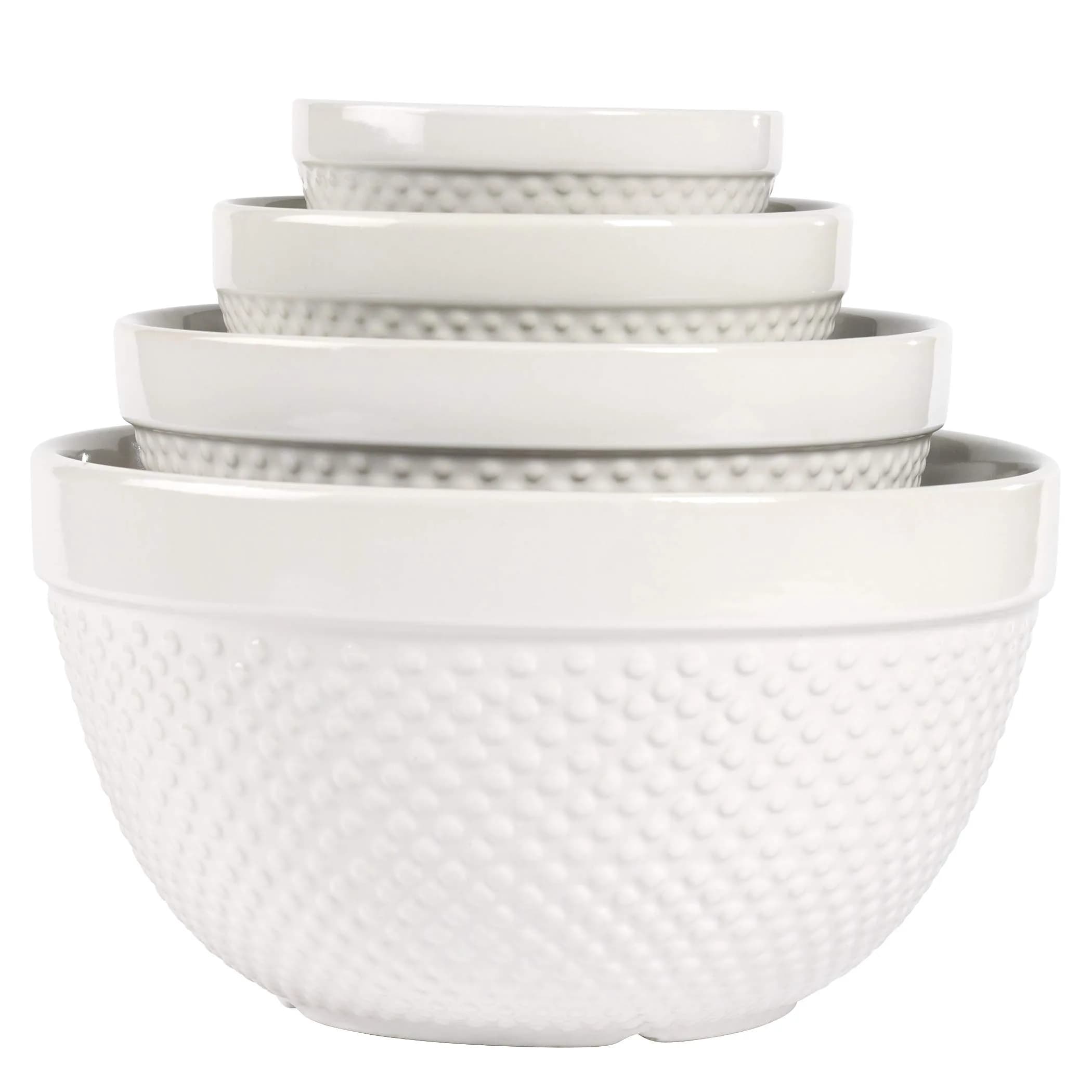 TTU Mixing Bowls Set 4-Piece Classic White Stoneware Nesting for Baking & Cooking