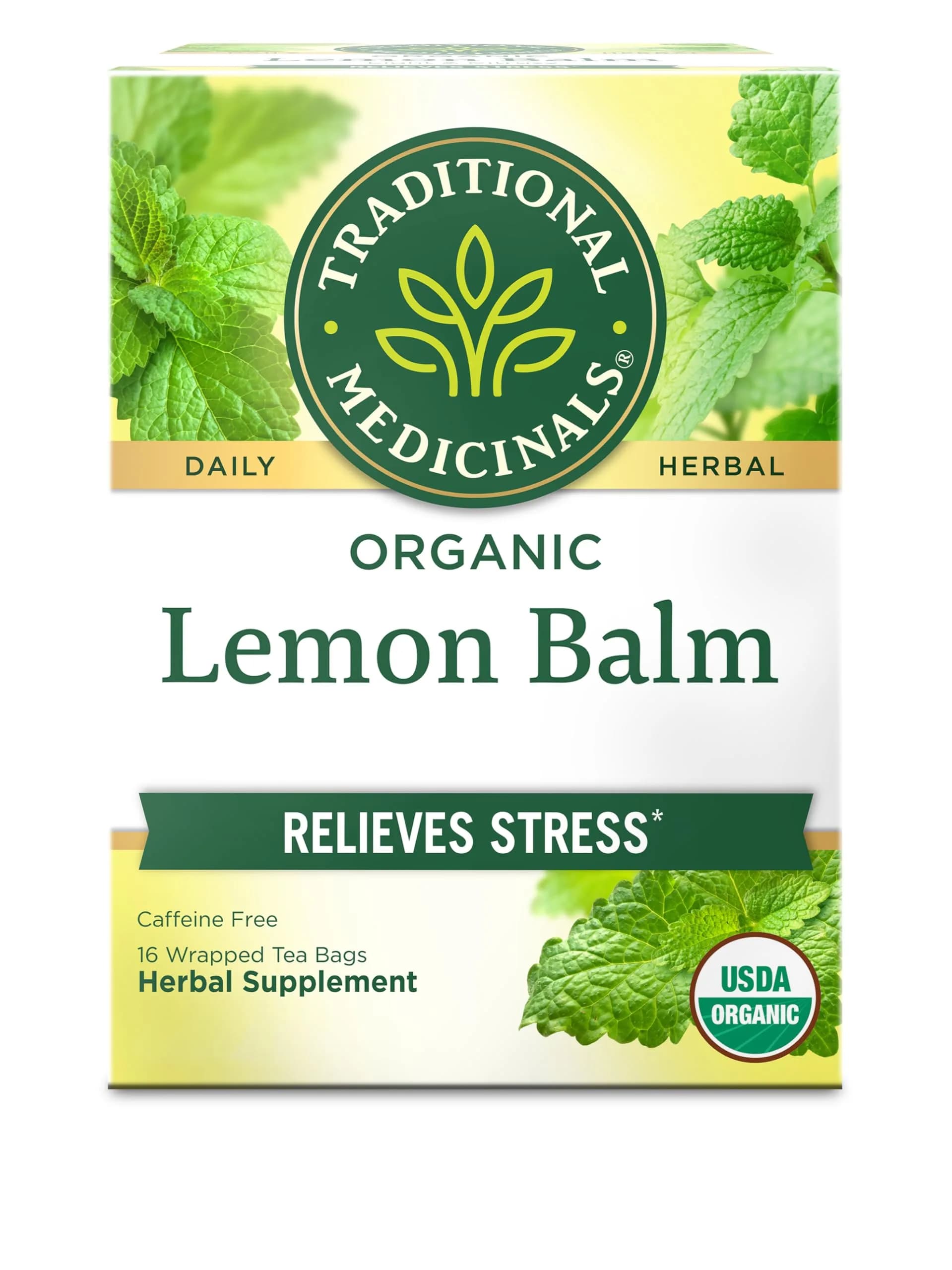 Traditional Medicinals Organic Lemon Balm Tea 16 Count (0.85 oz) | Supports Stress Relief & Digestive Health - main product image