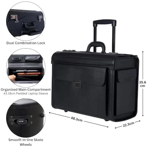 Alpine Swiss Rolling 17" Laptop Briefcase on Wheels Attache with TSA Approval, Black thumbnail 2
