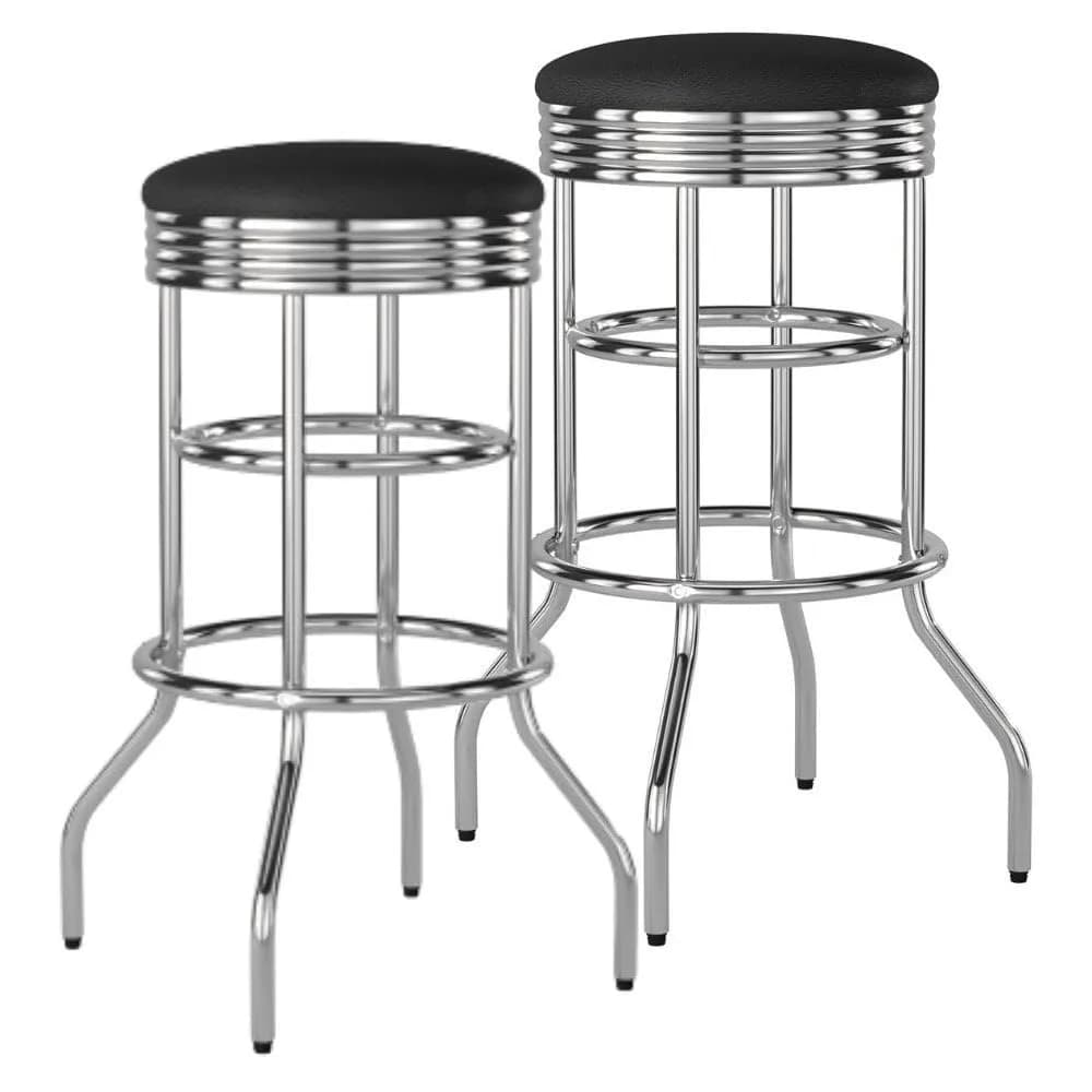 TRINITY Heavy Duty 30 Inch Backless Swivel Bar Stool, Black | Sturdy Chrome & Faux Leather - main product image