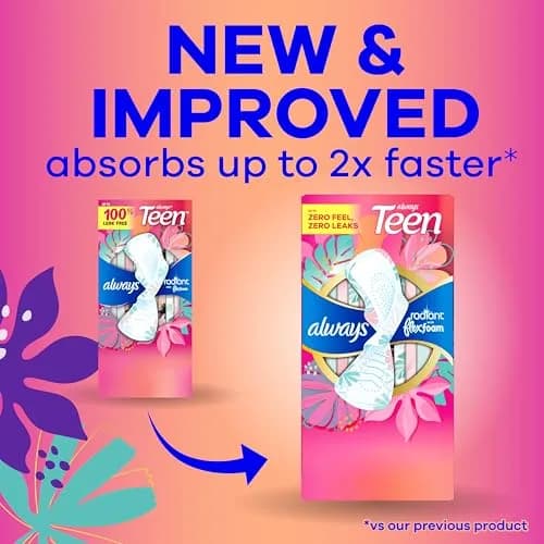 Always Radiant Teen Pads, Size 1 Regular, 28 Count | Dermatologist Tested & Unscented thumbnail 2