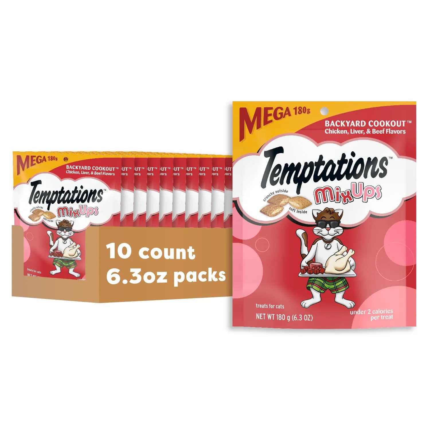 Temptations MixUps Crunchy and Soft Cat Treats, Backyard Cookout Flavor, 850g (30 oz) | Cats Love the Trifecta of Chicken, Liver & Beef — Backyard Cookout / 6.3 Ounce