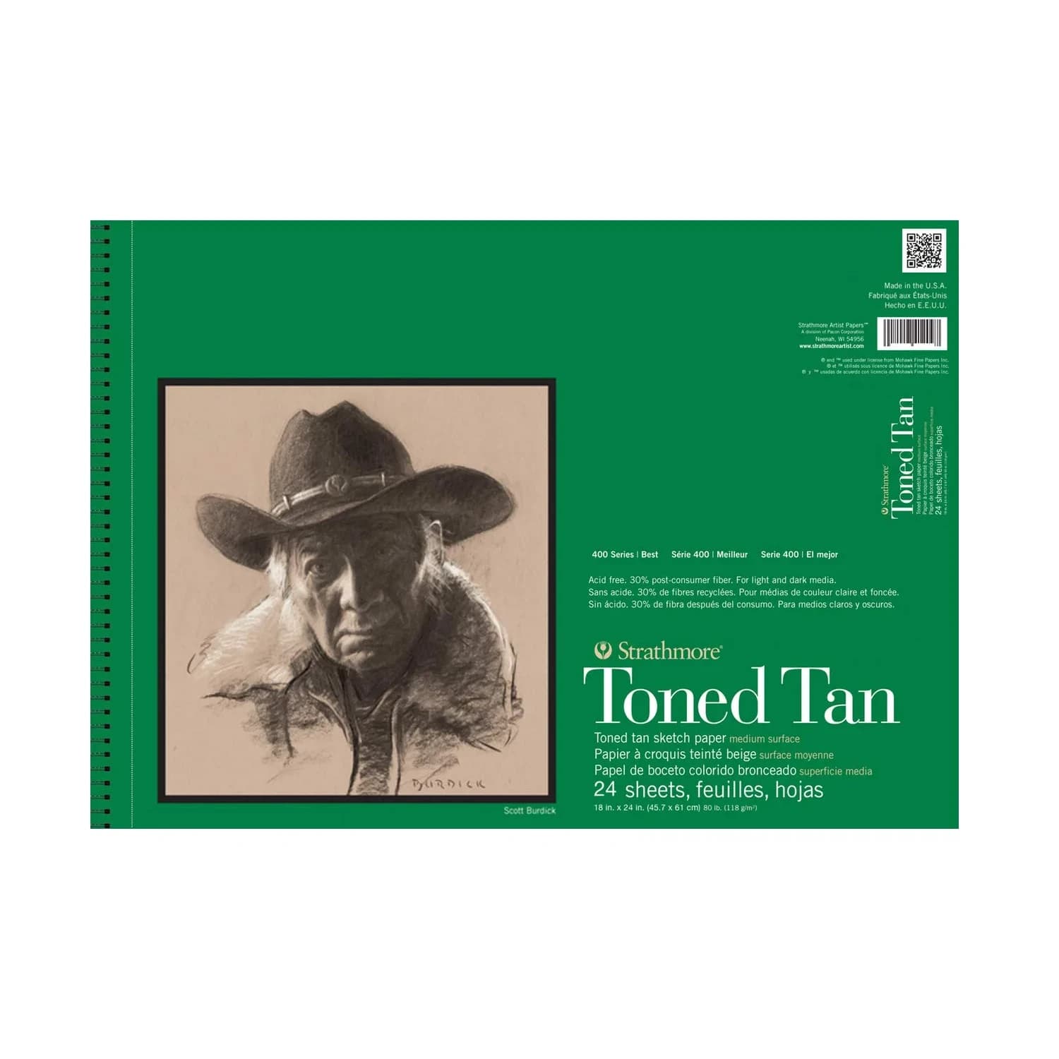 Strathmore 400 Series Toned Tan Sketch Pad 18 x 24 inches (24 Sheets) | 80 lb Paper for Light & Dark Media