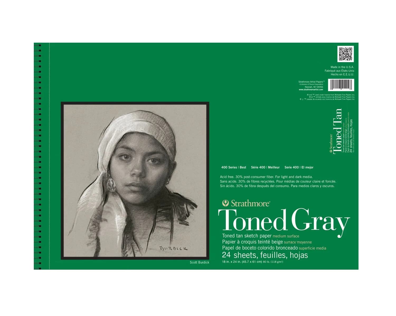 Strathmore 400 Series Toned Sketch Pad Gray 80 lb Paper 18 x 24 inches | Acid-Free Recycled Paper — 18x24