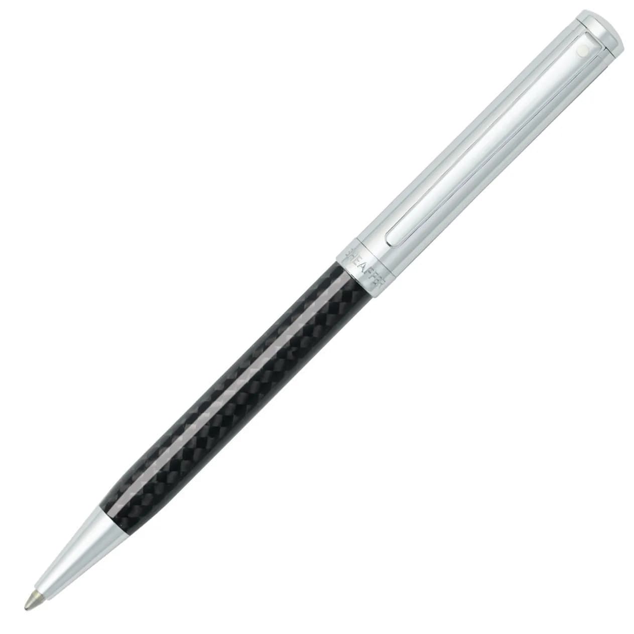 Sheaffer Intensity Engraved Chrome Ballpoint Pen with Chrome Cap and Trim | Classic & Contemporary Design — Carbon Fiber & Chrome