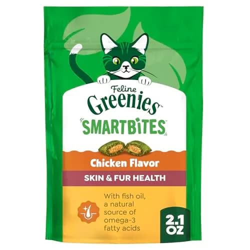 Greenies Feline Smartbites Skin & Fur Health Cat Treats, Chicken, 2.1 oz (60 g) | Vet-Designed for Healthy Skin & Fur thumbnail 1