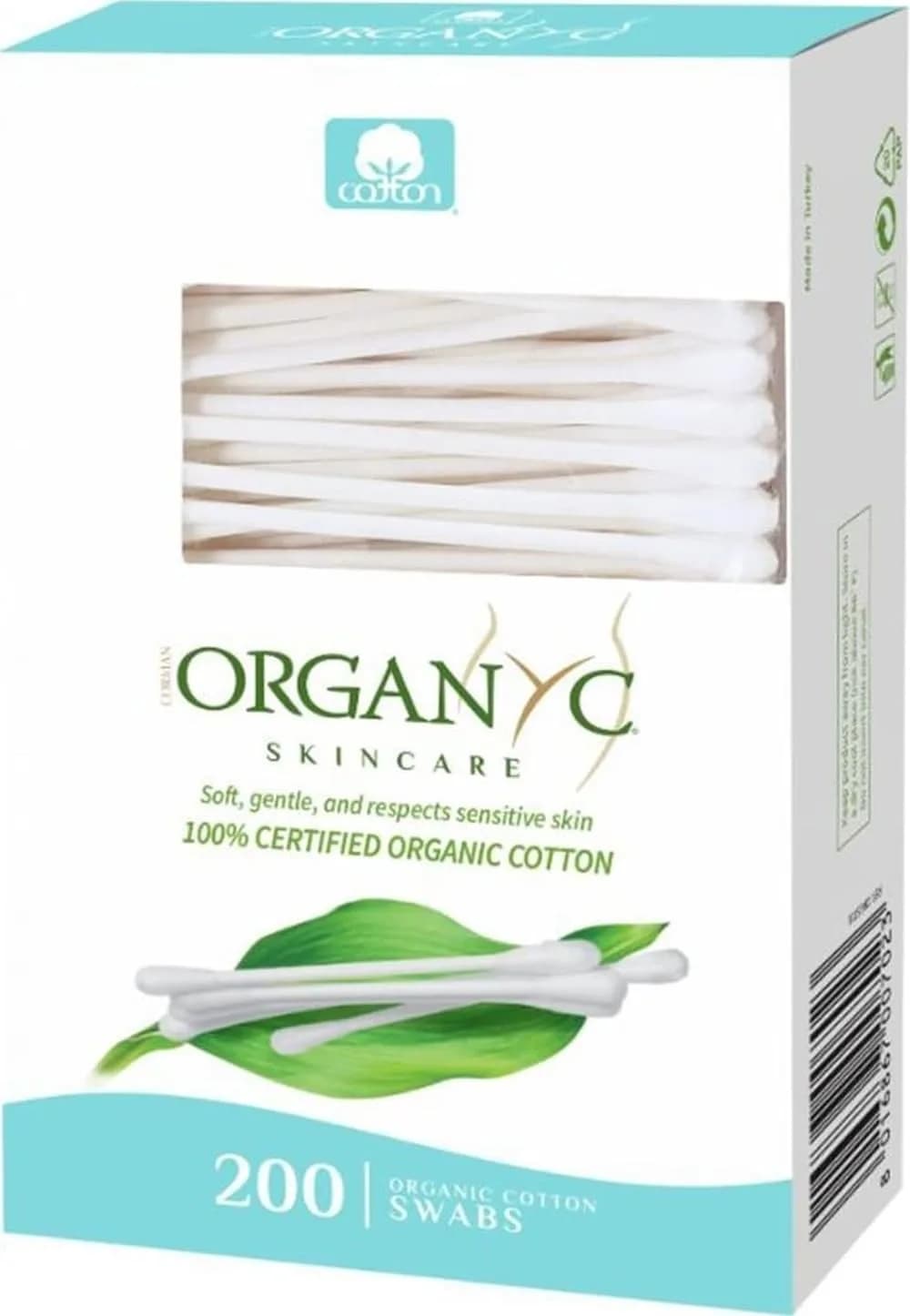 Organyc 100% Certified Organic Cotton Swabs - 200 Count, White | GOTS Certified, Hypoallergenic, Sustainable