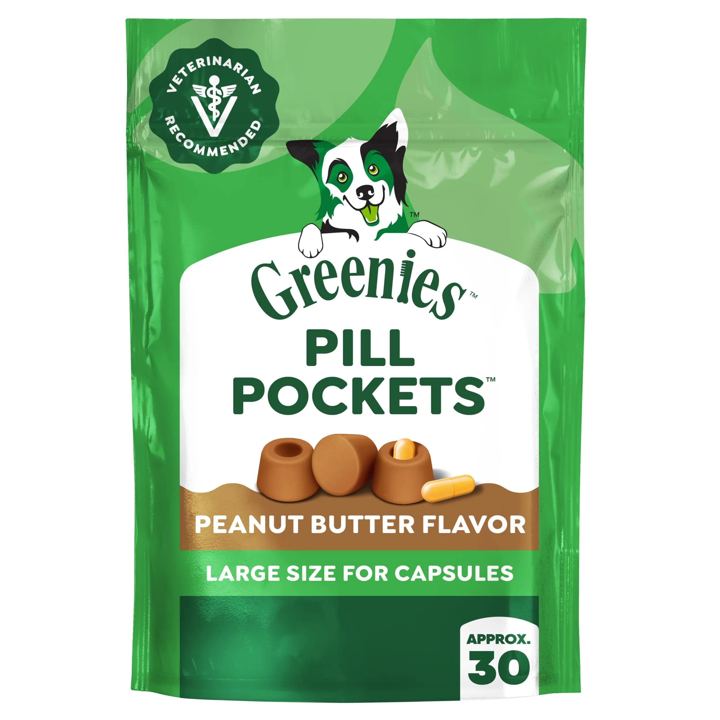Greenies Pill Pockets Large Size Dog Treats Peanut Butter 30 Count (225 g / 7.9 oz) | Vet-Recommended Pill Masking Treats