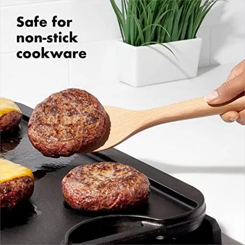 OXO Good Grips Wooden Utensil Set for Cooking, 3-Piece | Solid Beechwood Spoon, Slotted Spoon, Turner thumbnail 4