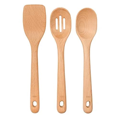 OXO Good Grips Wooden Utensil Set for Cooking, 3-Piece | Solid Beechwood Spoon, Slotted Spoon, Turner thumbnail 8