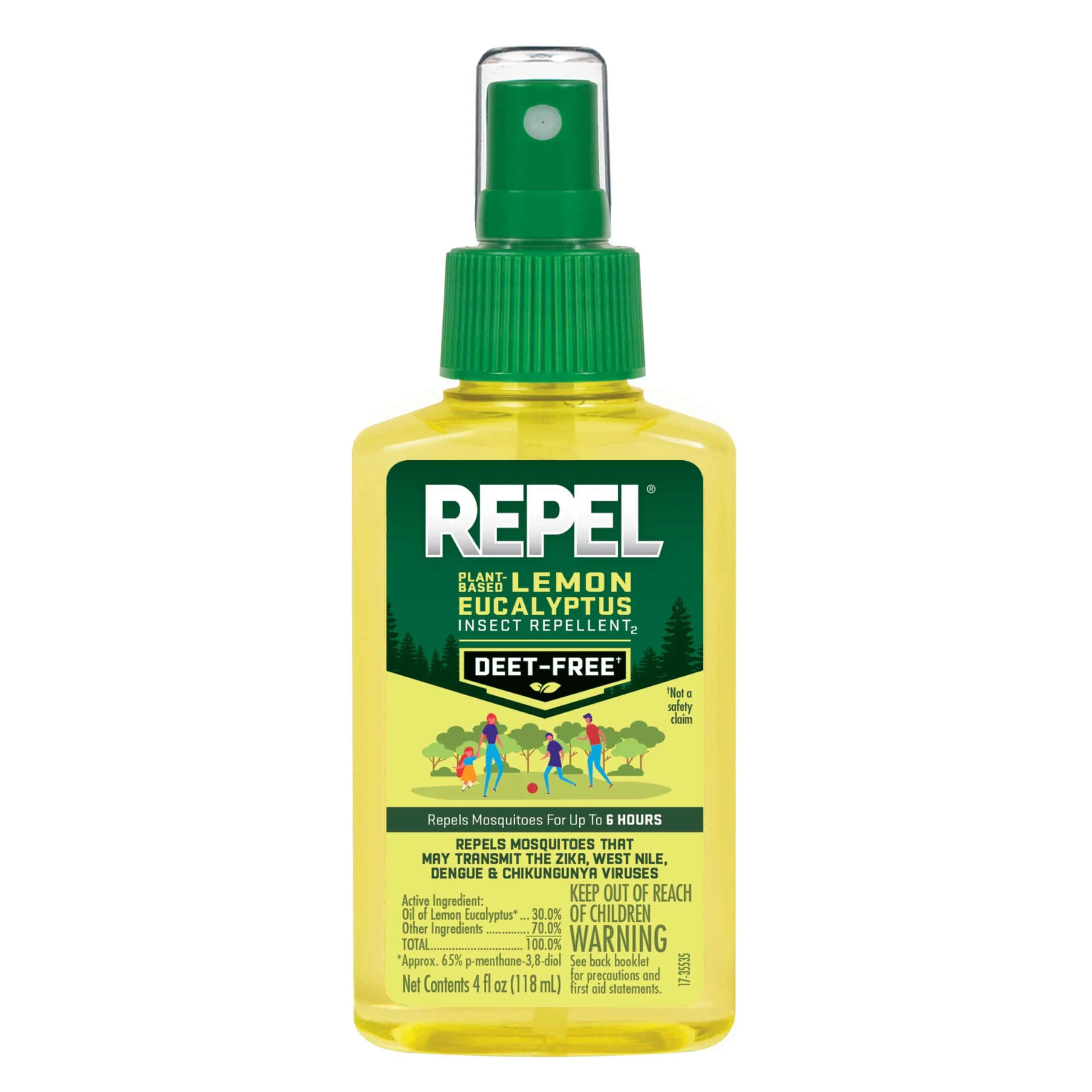 Repel Plant-Based Lemon Eucalyptus Insect Repellent 4 Fl Oz | DEET-Free Mosquito Barrier for Outdoors & Travel - main product image
