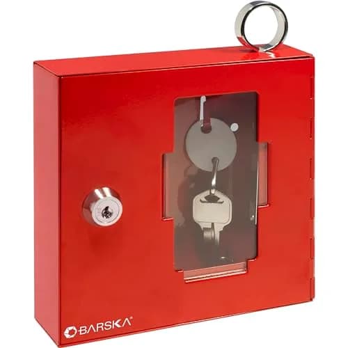 Barska Red Steel Emergency Key Box with Breakable Glass & Hammer | Wall Mount, 1.6" D x 6" W x 6" H thumbnail 1