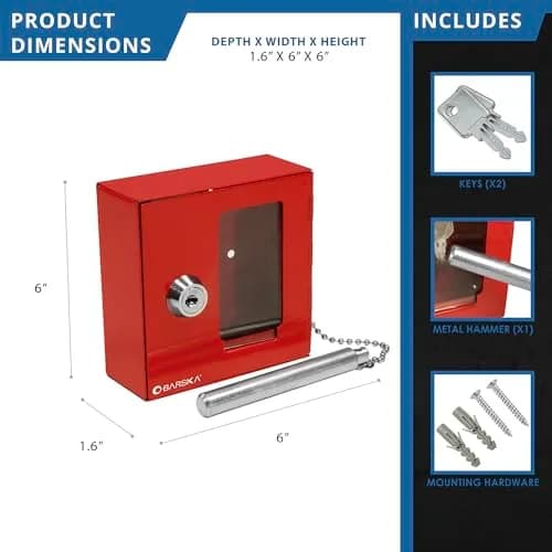 Barska Red Steel Emergency Key Box with Breakable Glass & Hammer | 1 Unit thumbnail 3