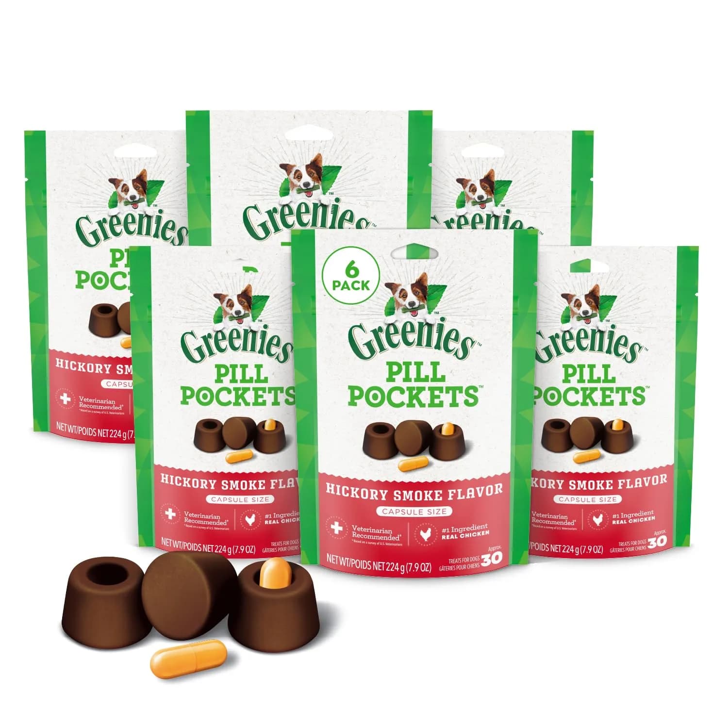 Greenies Pill Pockets Large Size Dog Treats Hickory Smoke 180 Count (30 Count x 6 Packs) | Vet-Recommended Medication Masking Treats