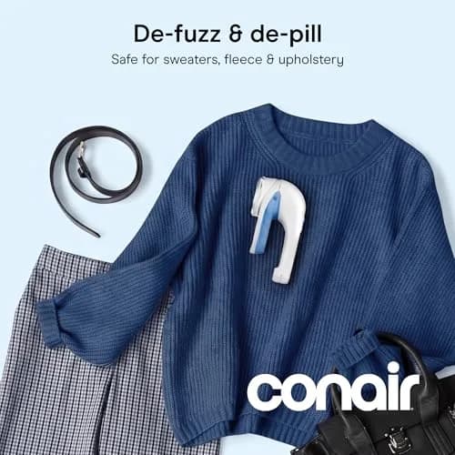 Conair Fabric Shaver and Lint Remover 2" Large Head | Portable, Battery-Operated, 3 Settings, White thumbnail 2